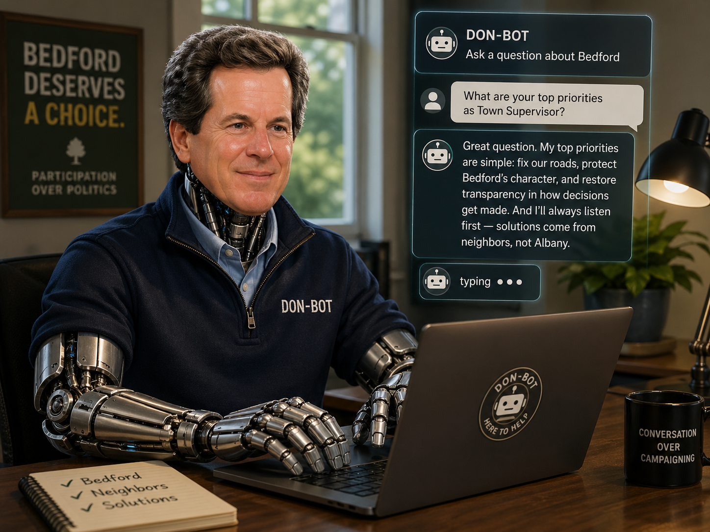 Don Scott at a laptop, ready to answer your questions about Bedford