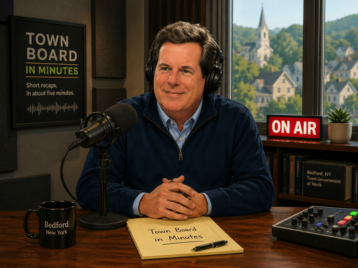 Don Scott's Bedford Town Board meeting recap workflow — audio and video summaries for Spotify and YouTube